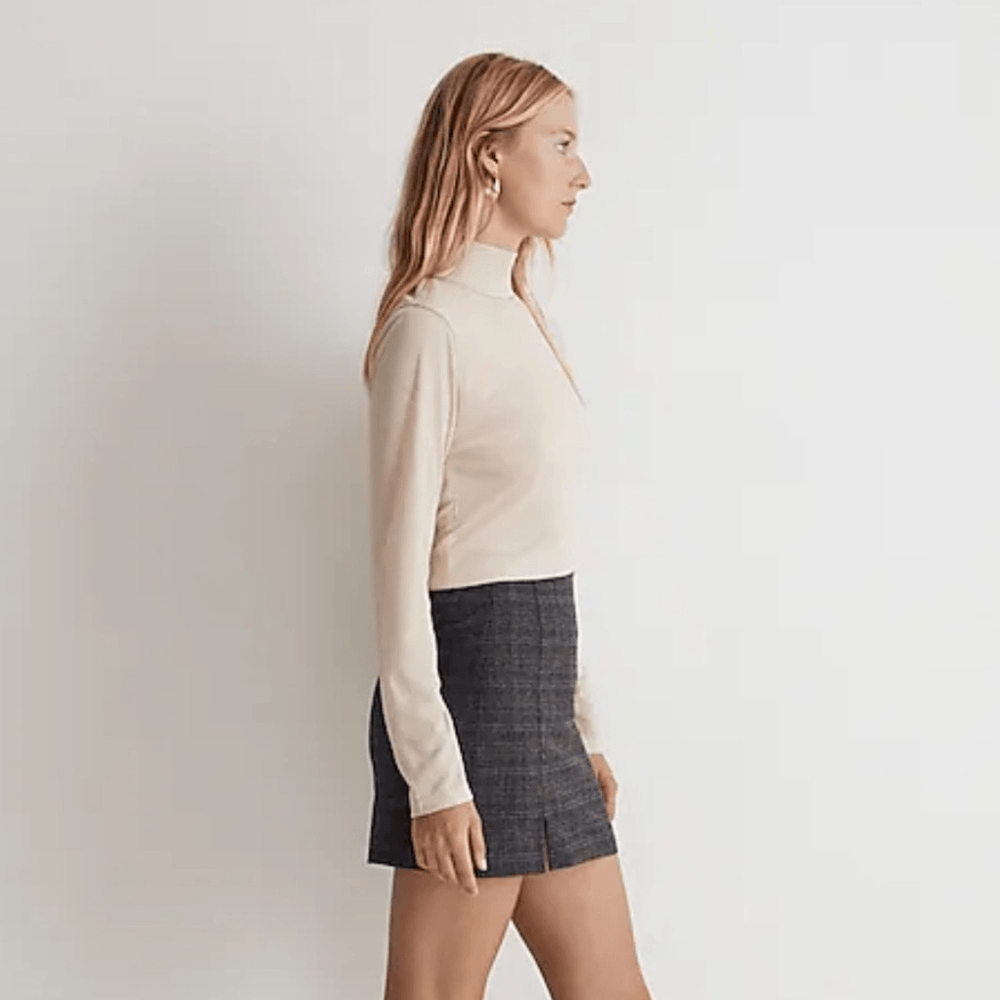 Madewell Semi-Sheer Mockneck Tee Womens XS Heather Oatmeal