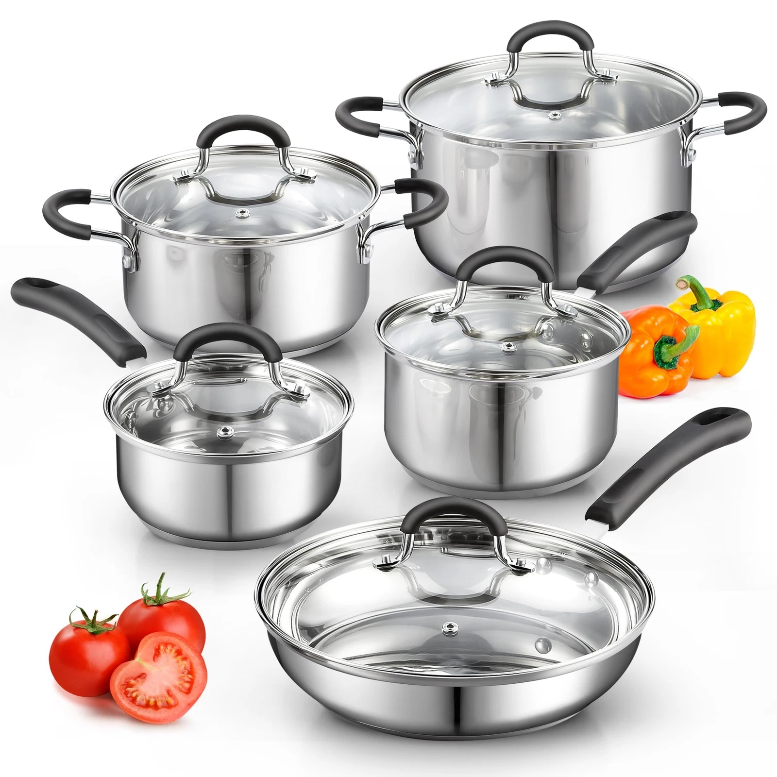 Cook N Home Stainless Steel Cookware Sets 10-Piece Pots and Pans Kitchen
Opens in a new window or ta