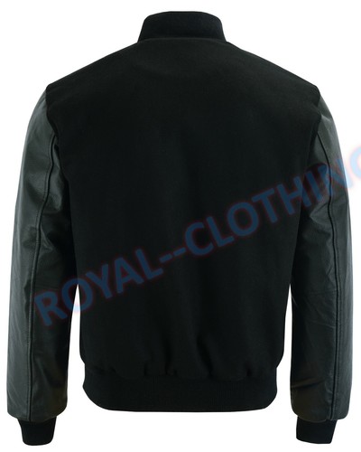 Varsity Bomber Letterman hochwertige Wolle & Echtlederärmel Jacke - Bild 5 von 12