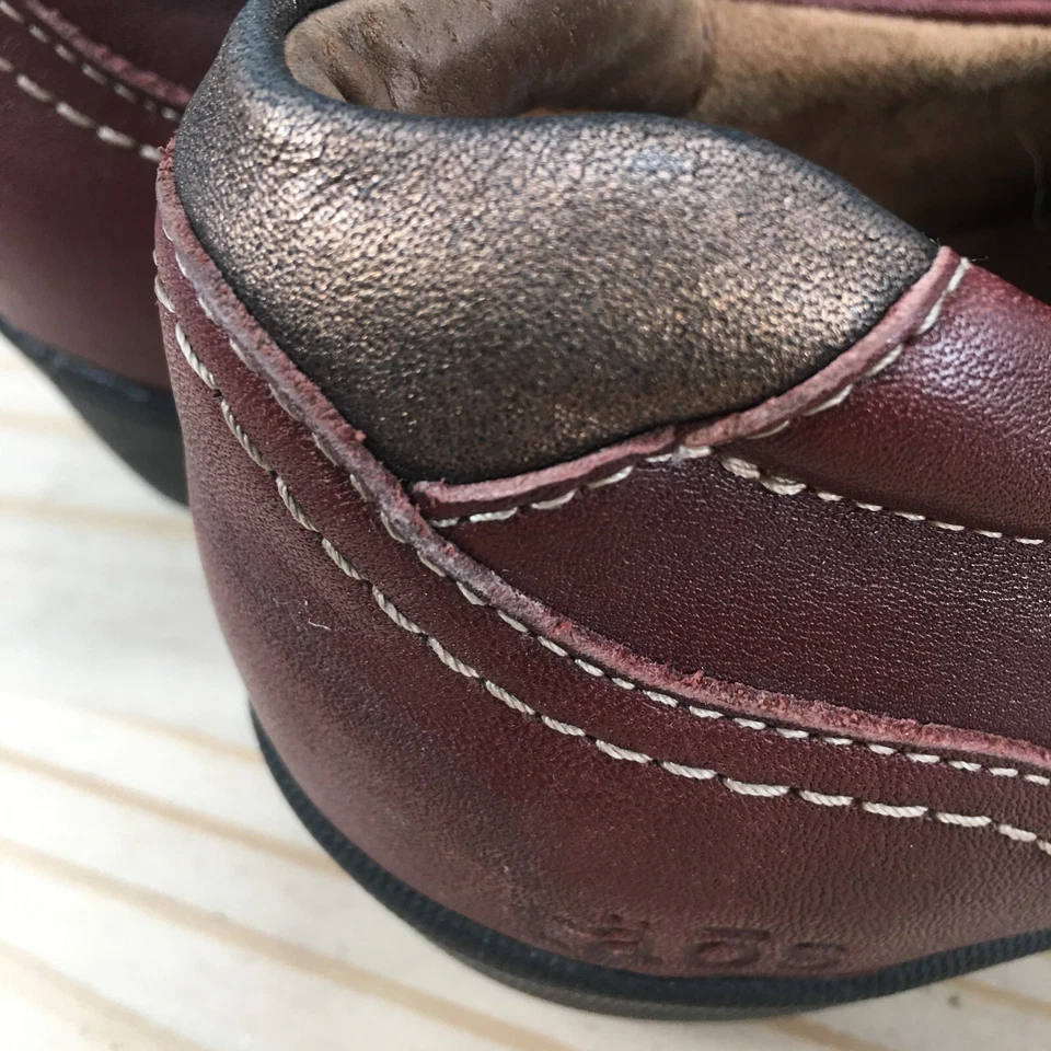 Zapatos Taos Para Mujer 10 Mocasines Doble Toma Cuero Granate Planos Informales Sin Cordones Foto 3 de 4