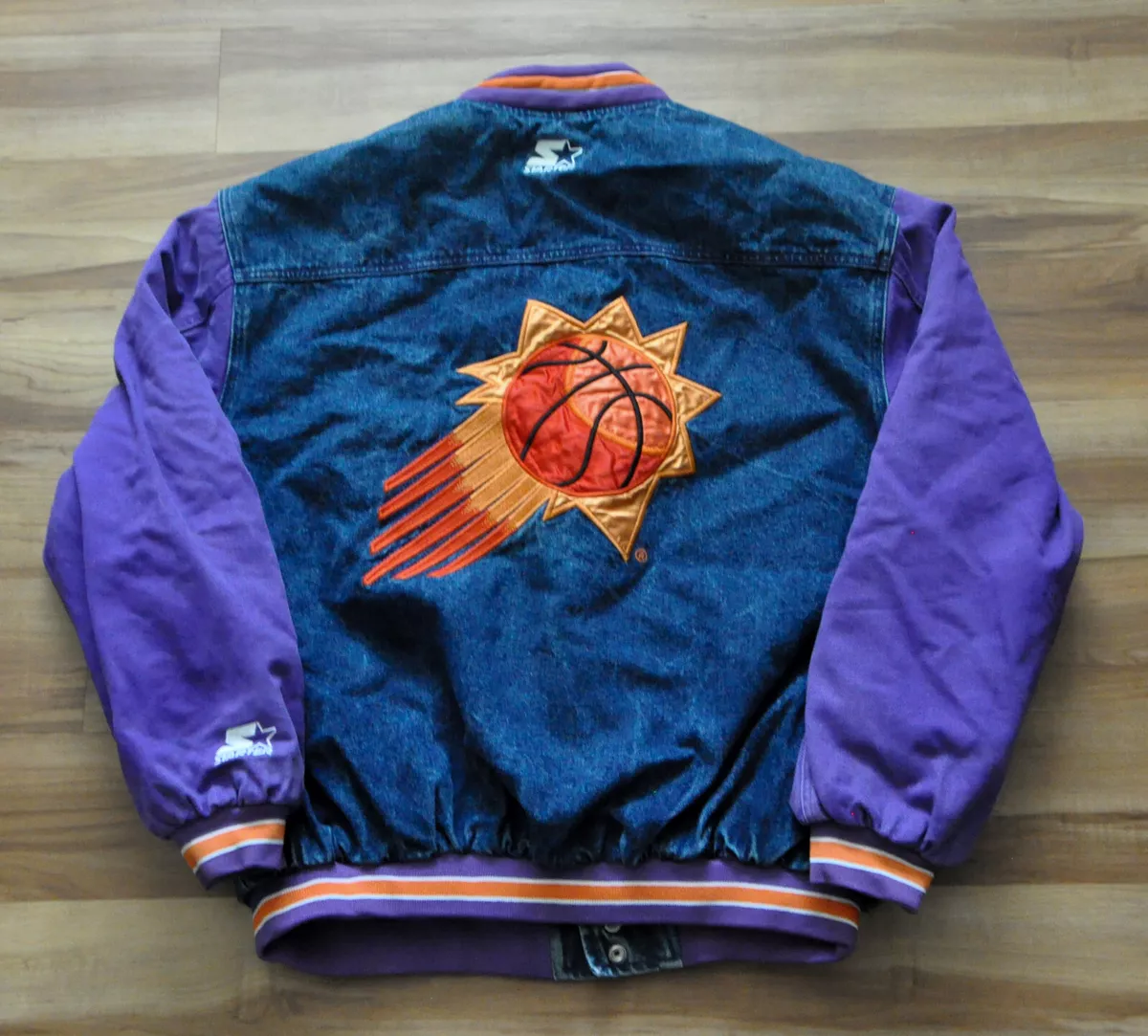 PHOENIX SUNS DENIM STARTER VINTAGE 90's JACKET PURPLE NBA BIG LOGO MEN LARGE
