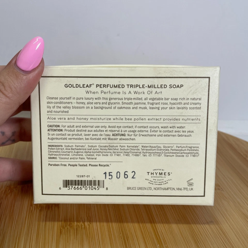 Thymes Goldleaf Perfumed Triple Milled Bar Soap 200g 7 oz Honey Aloe Vera - Image 2 of 3