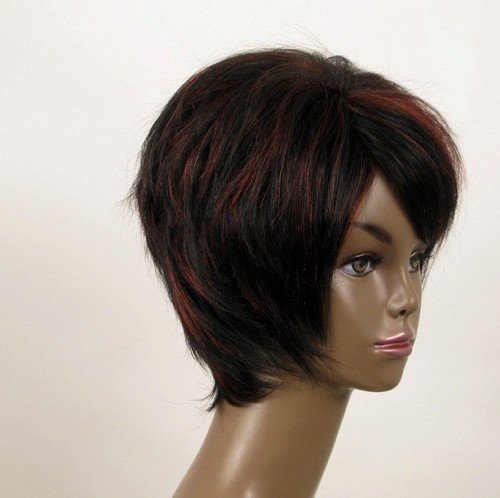 perruque femme afro 100% cheveux naturel courte méchée noir/rouge KITTY 03/1b410 - Imagen 8 de 9