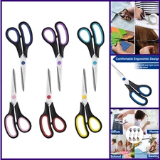 Scissors,  8" All Purpose 6 Pack - Comfort-Grip Scissors for Office Desk Accesso