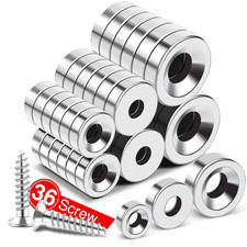 36Pcs Heavy Duty Rare Earth Magnets - 3 Sizes, Neodymium Disc Magnets with Hole