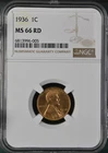 1936 1C RD  Lincoln Wheat One Cent NGC MS66RD   6813996-005