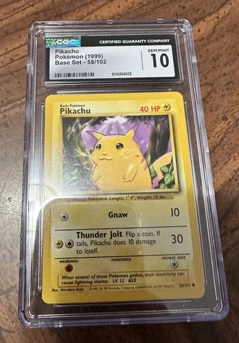 1999 Wizards Of The Coast Pokemon Base Set 58/102 Pikachu Unlmtd CGC 10 Gem Mint