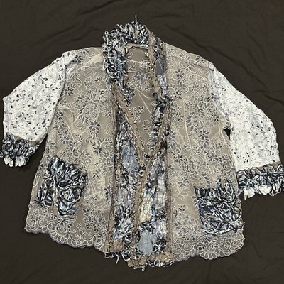 Handmade Lace Chenille Artist Made OOAK  Jacket OS Amazing Sheer Blue Tone A38