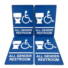 All Gender Restroom Handicap Braille Sign 9"X 6" NEW Adhesive Back Blue Lot Of 4