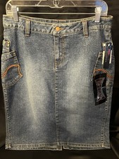 Fubu Classics Denim Skirt 9/10 Stretch Embroidered Side Wrap Pocket Y2K 23inch L