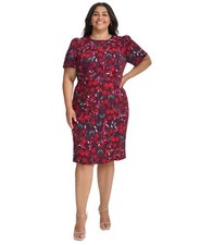 Calvin Klein Plus Size Printed Short-Sleeve Dress - Aubergine Multi Size 22W NWT