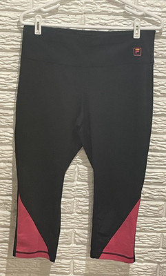 Fila Sport Capri Leggings Women's Large Black/Pink Poly/Spandex 19.5''=Inseam