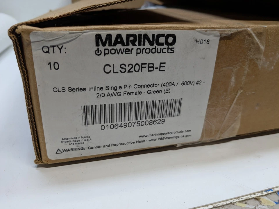 Box of 10 NEW CLS20FB-E CLS Series 16 Inline Pin 400A #2-2/0 AWG Female Green E - Image 2 of 4