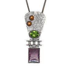 Ruby Zoisite Peridot Gemstone Mother's Day Silver Jewelry Pendant  2.25