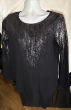 KAREN KANE BLACK & SILVER DRESS SHIRT SIZE MEDIUM, STRETCHY SHIRT