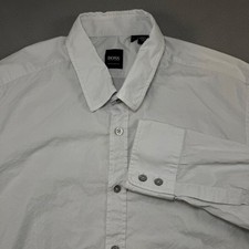 Hugo Boss Mens White Cotton Regular Fit Button Down Shirt Lucas-P-01 Size L
