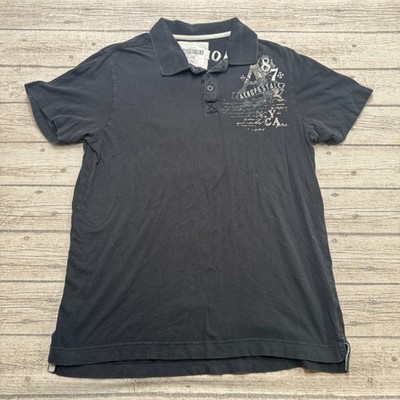 Y2K Aeropostale Polo Shirt Men's XL Black Athletic Pique Short Sleeve Streetwear