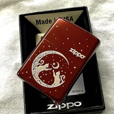 Zippo Cat Silhouette Red Coating Cute Used