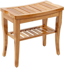 Wood Bathroom Shower Bench Bamboo Shower Stool Non-Slip Waterproof,Brown
