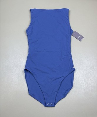 Auden Bodysuit Blue Sleeveless V Neck Snap Closure Stretch Womens M NWT