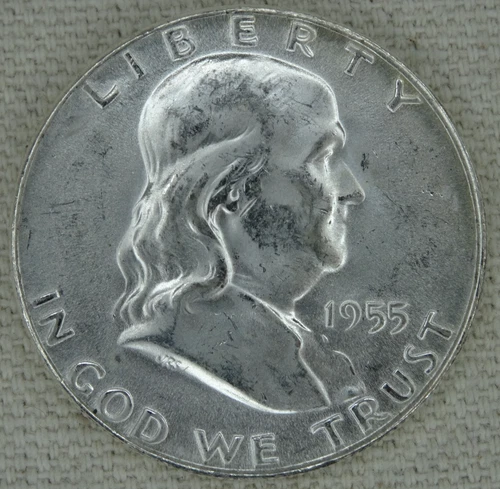 1955 Franklin Half Dollar US Mint 90% Silver 50C Coin Unc
