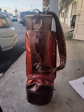 Vintage Antique Fairway By Leeds Brown & Burgundy Leather Golf Bag #526 USA Mad