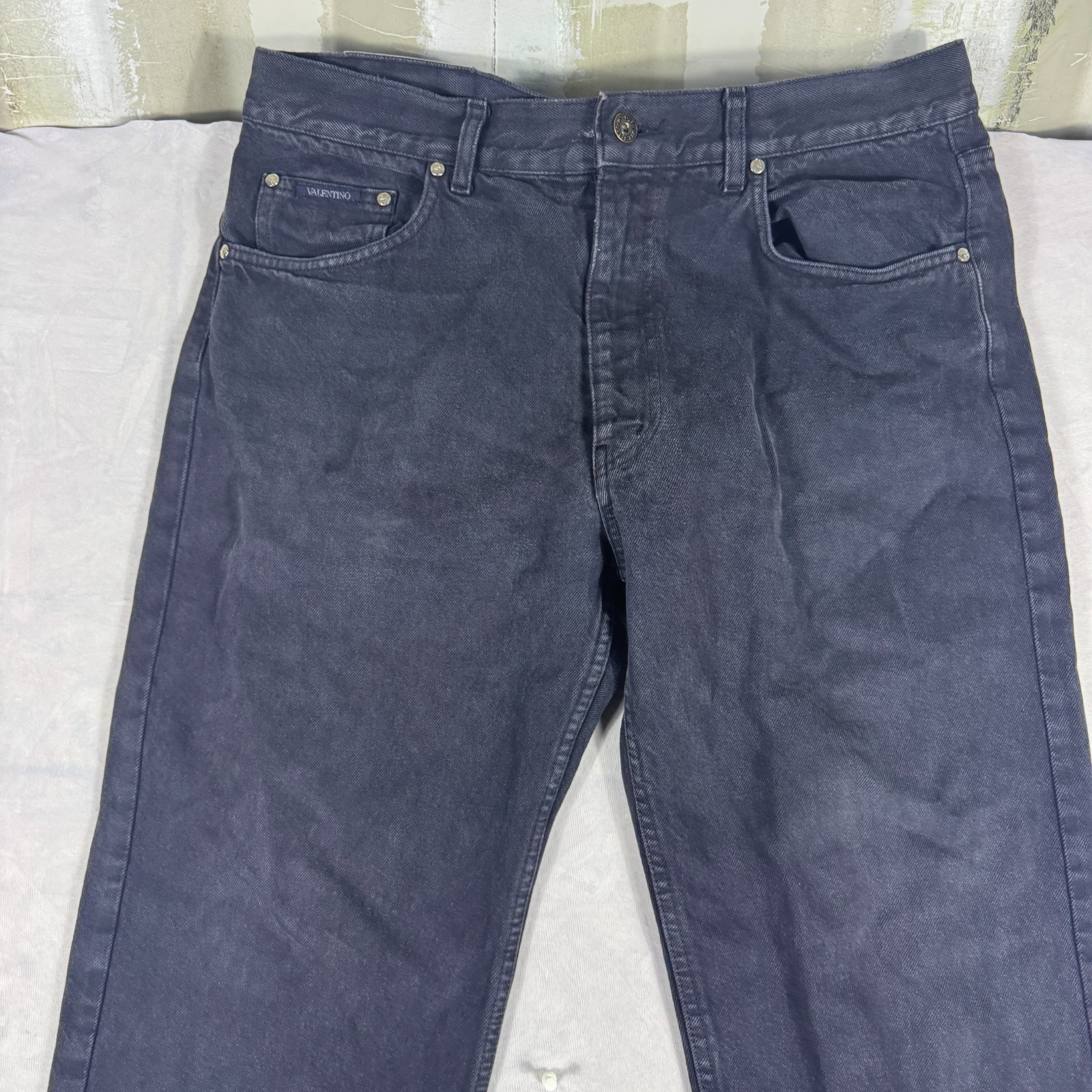 Valentino Men's Straight Jeans Black Denim Dark Wash Zip Fly 5-Pocket Size 36