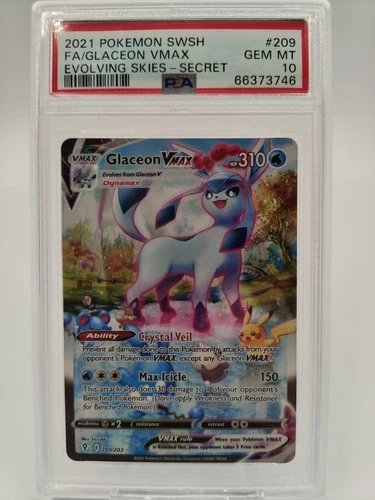 2021 POKEMON SWORD & SHIELD EVOLVING SKIES #209 GLACEON VMAX SECRET PSA 10