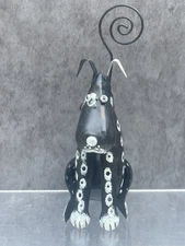 Metal Art Dog Sculpture Whimsical Figurine Curled Tail Note Holder Heart Tag