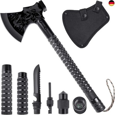 Survival Axt 10 in 1, Spaltaxt für Holz, Schärfe Camping Beil, Multitool Camping
