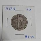 1929 Standing Liberty Quarter San Francisco 25C VG Circulated Uncertified