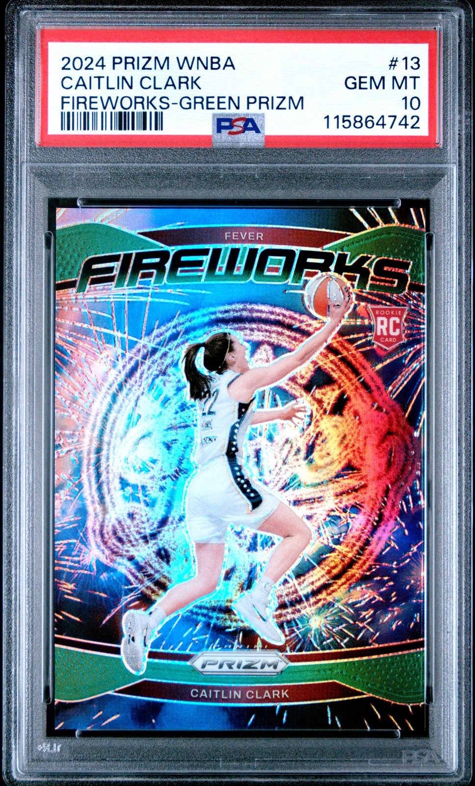2024 PANINI PRIZM WNBA FIREWORKS GREEN PRIZM #13 CAITLIN CLARK PSA 10