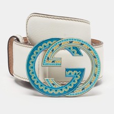 Gucci Interlocking G 90 CM Buckle Belt Ivory Leather