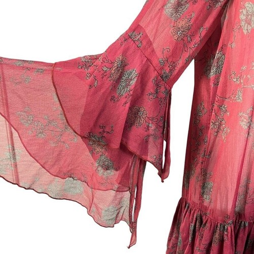 Free People abito donna trasparente lungo manica a campana oversize rosso floreale XS - Foto 6 di 15