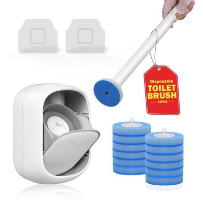 Disposable Toilet Cleaner Brush + Storage Caddy + 12 Refills, White