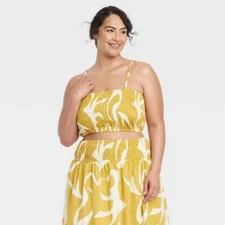 A New Day Women's Yellow Cream Slim Fit Smocked Tiny Tank Top Size XXL