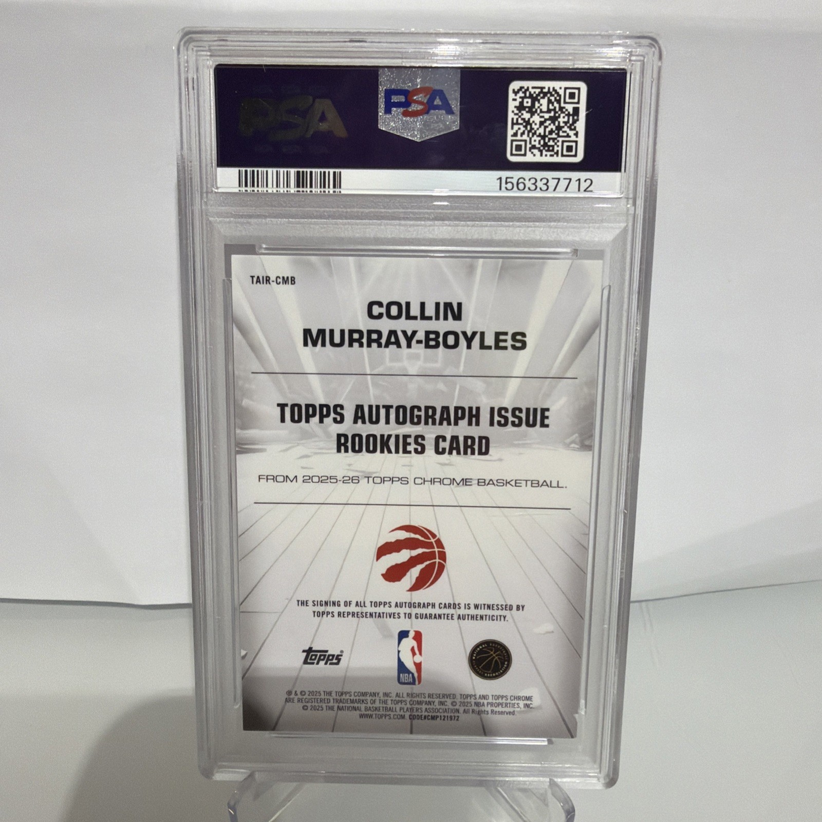 Topps 2025-26 Chrome Collin Murray-Boyles Refractor Auto  PSA 10 Raptors view 2