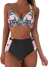 Womens Size Medium High Waisted 50's Pin Up Style Halter Bikini Swimsuit