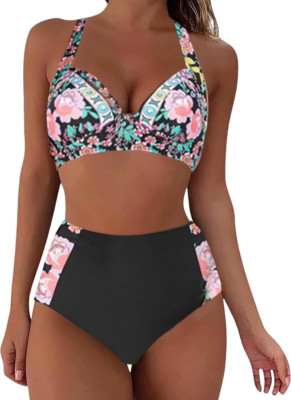 Womens Size Medium High Waisted 50's Pin Up Style Halter Bikini Swimsuit