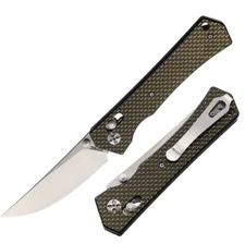 S-TEC Axis Lock Folding Knife 3.5" D2 Tool Steel Blade Gold Carbon Fiber Handle