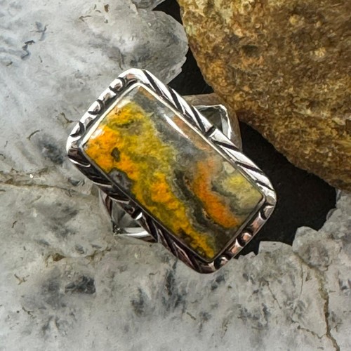 Native American Sterling Silver Bumblebee Jasper Bar Ring Size 5.25 For Women #1 - 第 1/10 張圖片