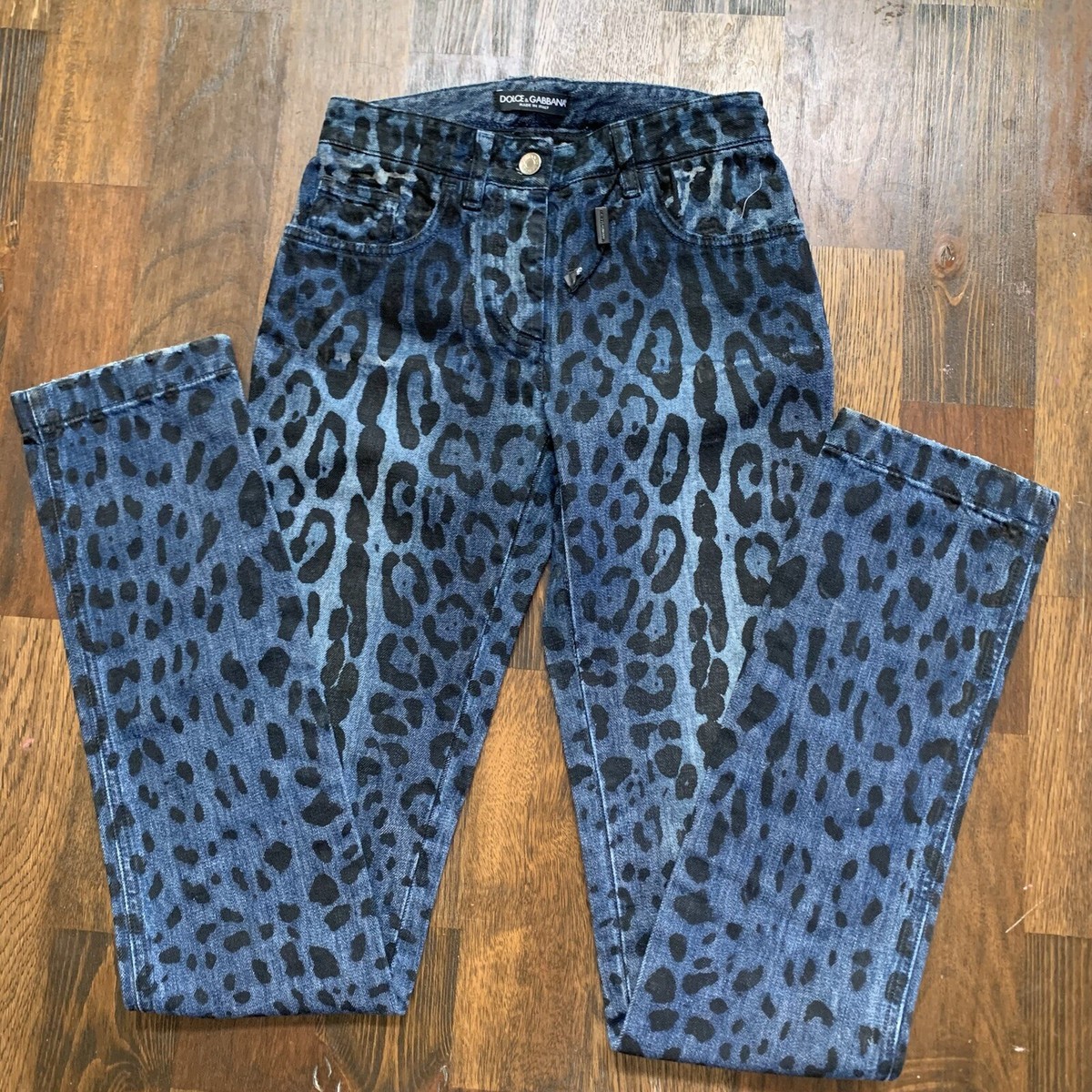 NWOT! Dolce & Gabbana Blue Leopard Print Slim Jeans IT 36 US 26