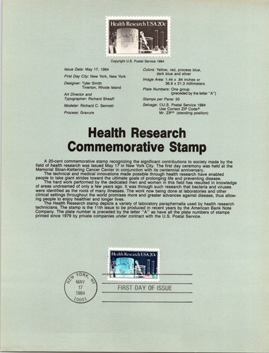 USPS FDC First Day Cover Souvenir Sheet Health Research Stamp Scott #2087 - Picture 2 of 2