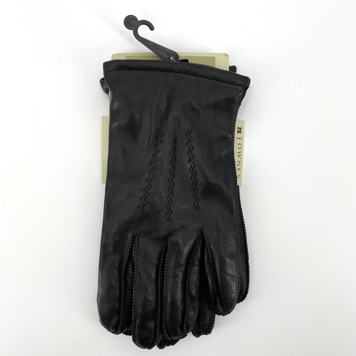 Fownes Men's Leather Gloves Black Sz Large L Wool Cashmere Nylon