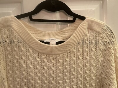 Ivory Basket Weave 3/4 Sleeve Sweater. Plus 1X. 