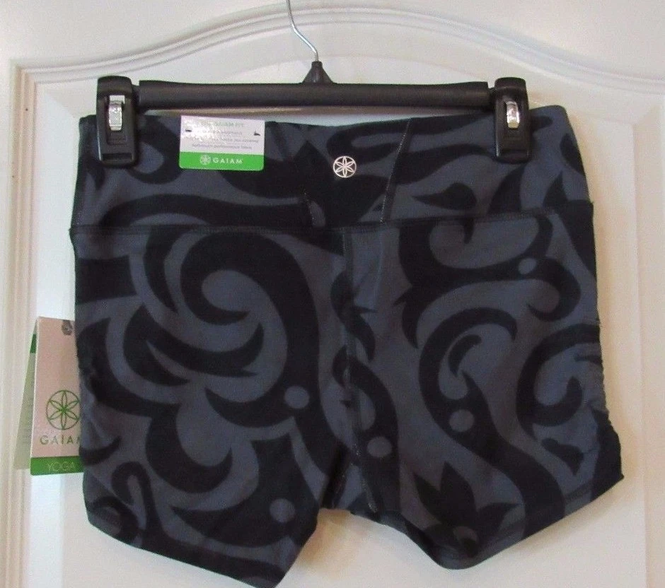 Gaiam Om Cinch Yoga Shorts Black Gray Women's Sz S NWT MPSR$38 - Image 2 of 2