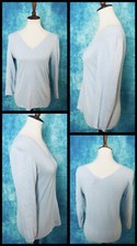 Ann Taylor Factory Womens S Blue Open Knit V-Neck Pullover Sweater 3/4 Sleeve