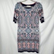 Eliza J Dress Women's 8 Blue Teal Multicolor Paisley Stoneware Print Shift Artsy