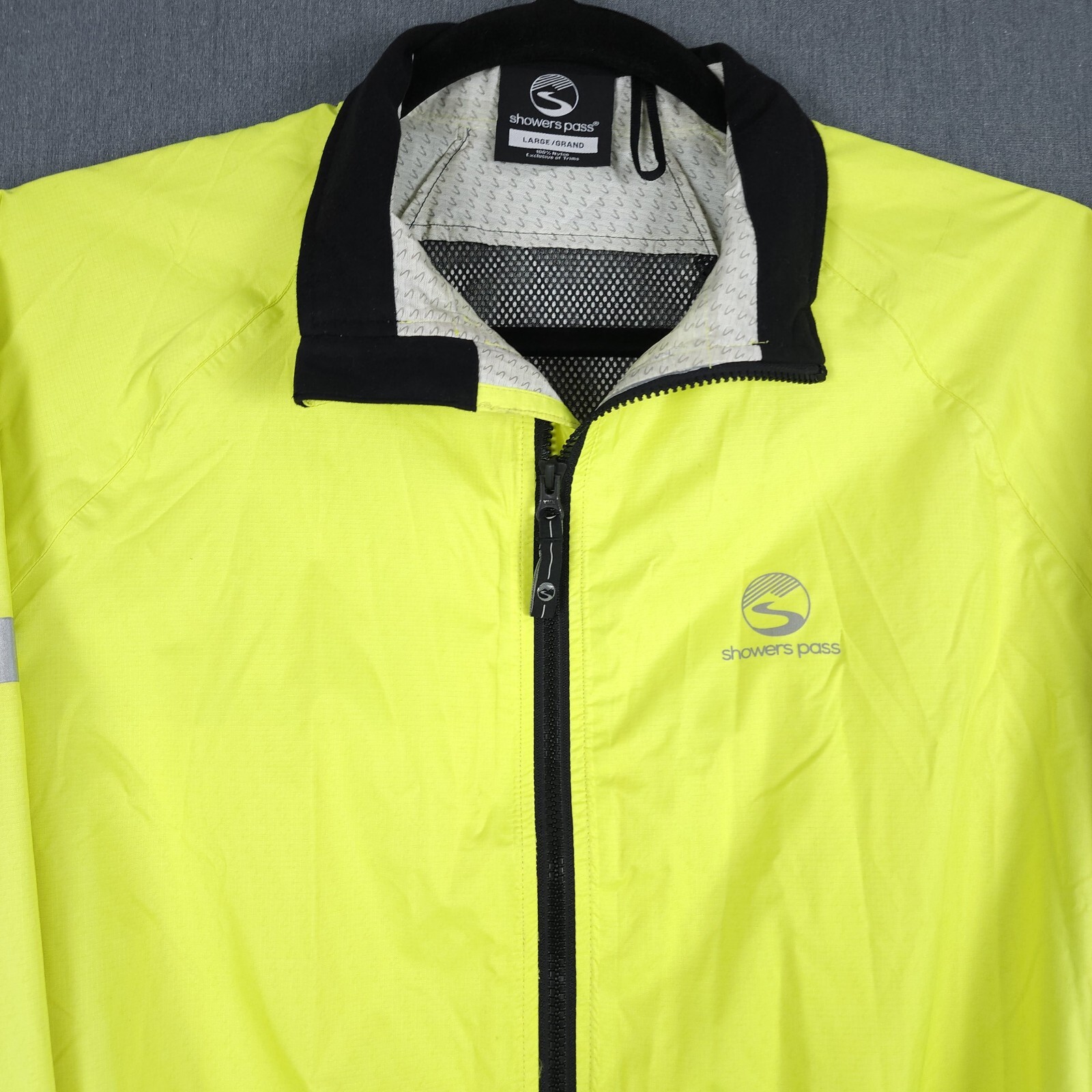 Showers Pass Cycling Jacket Womens Large Neon Yellow Hi Vis Reflective Full Zip