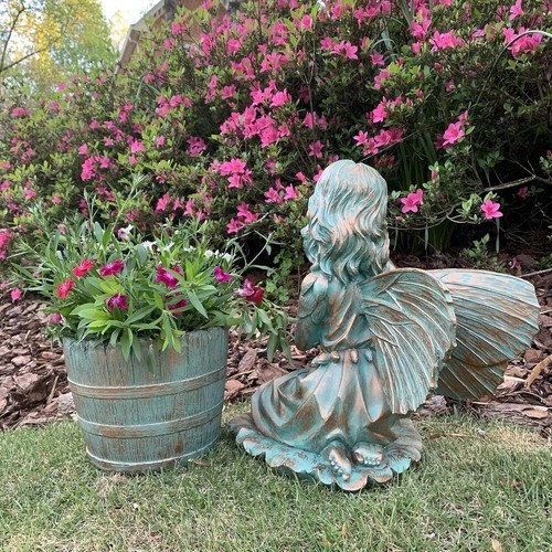 Fairy Statue Bronze Patio Home Garden Indoor Or Outdoor Mystical Figurine Pretty - Picture 3 of 4